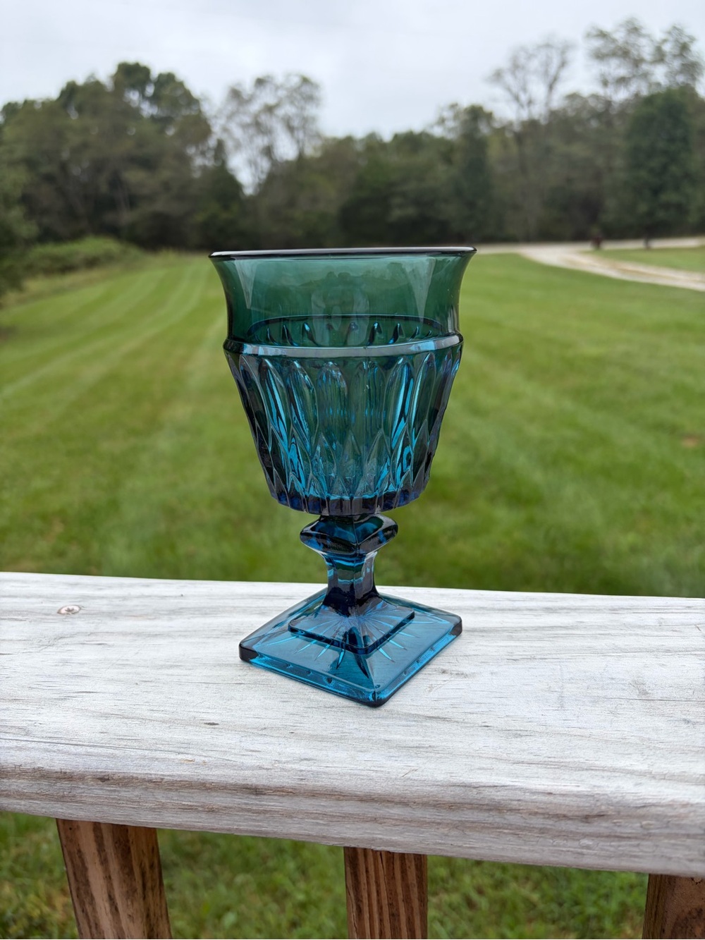 Vintage Indiana Glass Colony Park Lane Blue Teal Wine Water Glass Goblet